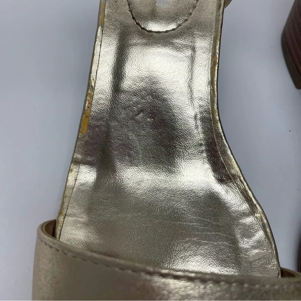 Kenneth Cole Sandals Metallic Gold Open Toe Zipper Heal Ankle Buckle Girl Size 1